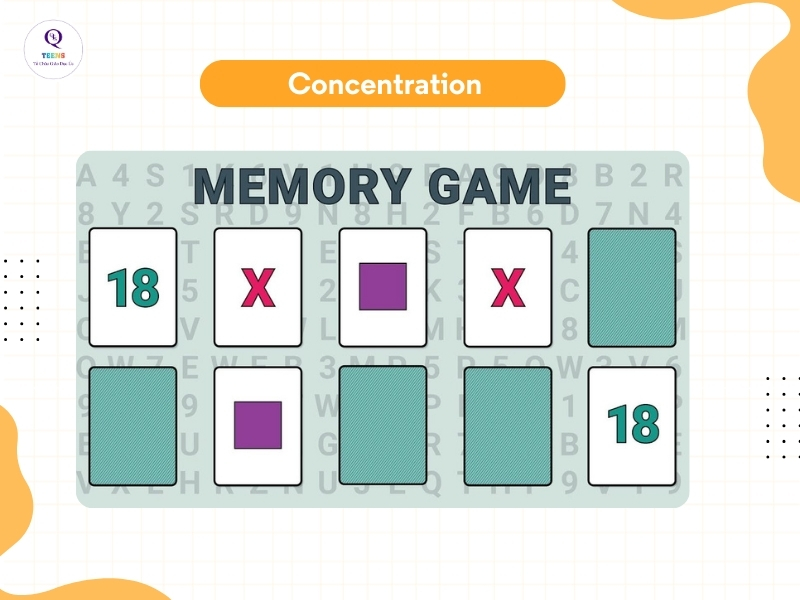 Game Concentration yêu cầu con phải có độ tập trung cao và ghi nhớ lâu.